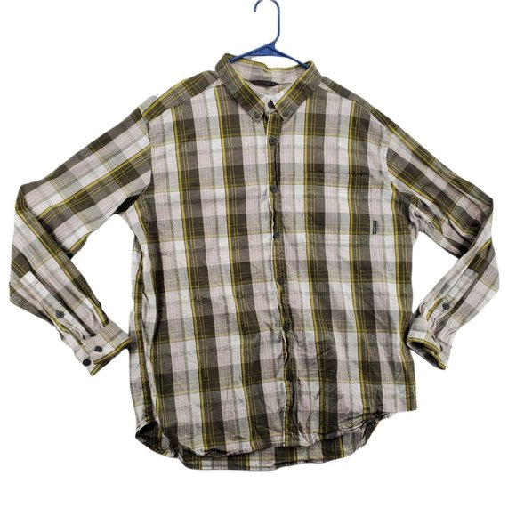 Columbia Shirt Men's Long Sleeve Button Up Collared Green White Yellow Plaid XL - Picture 1 of 12